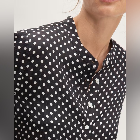 🖤EVERLANE HAMMERED SATIN POPOVER SHIRT BLACK BONE POLKA DOT 8 - Picture 3 of 8
